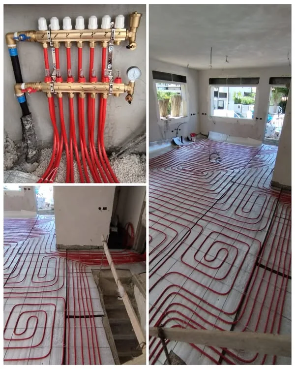 חימום תת רצפתי במים, רמות השבים: פריסת צנרת ומרכזייה לפני יציקה
