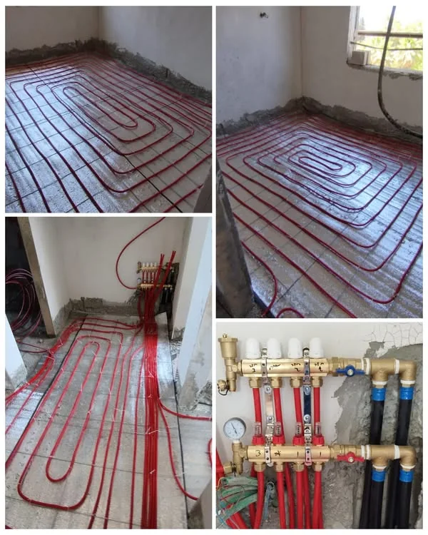 חימום תת רצפתי במים, נחשונים: פריסת צנרת ומרכזייה לפני יציקה